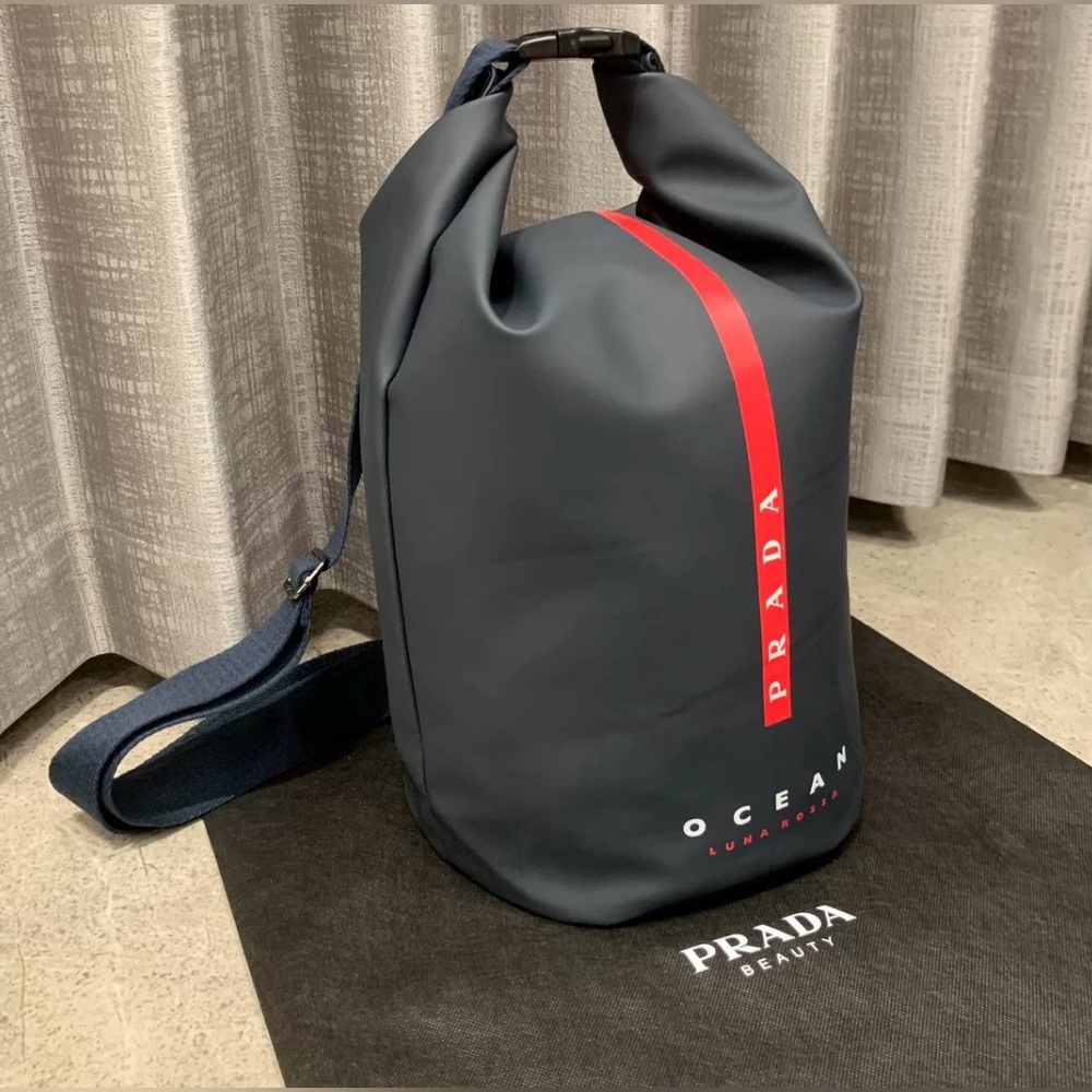 Prada Navy Blue and Red Ocean Roll-Top Crossbody Bag